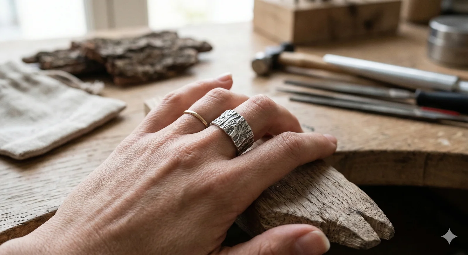 Bague "L'Écorce d'Argent" – Création Unique en Argent Massif